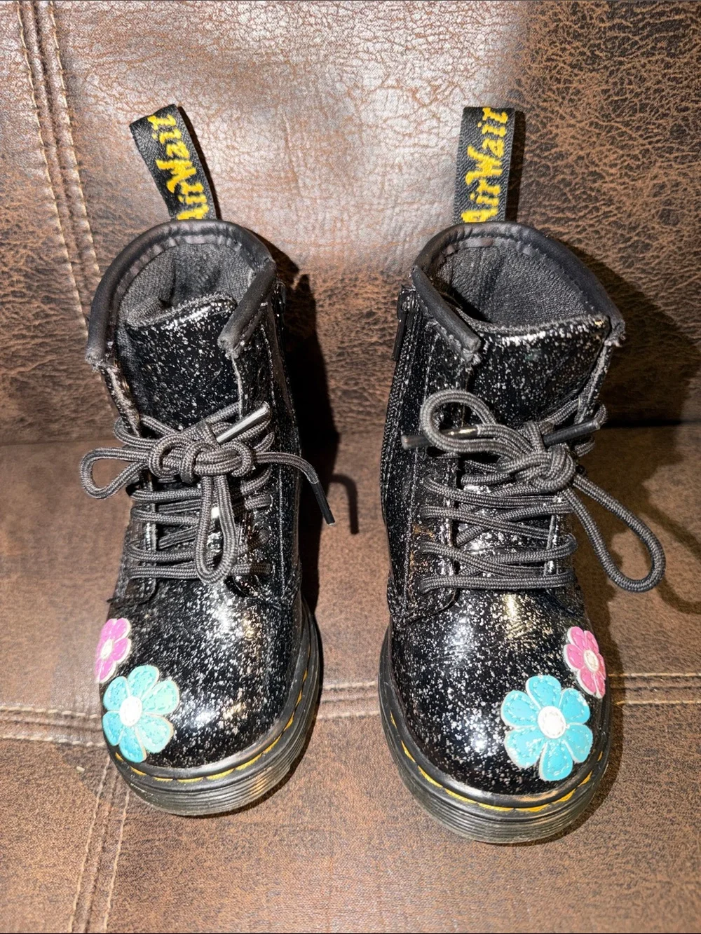 NWOT Dr. Martens Black Boots With Flowers